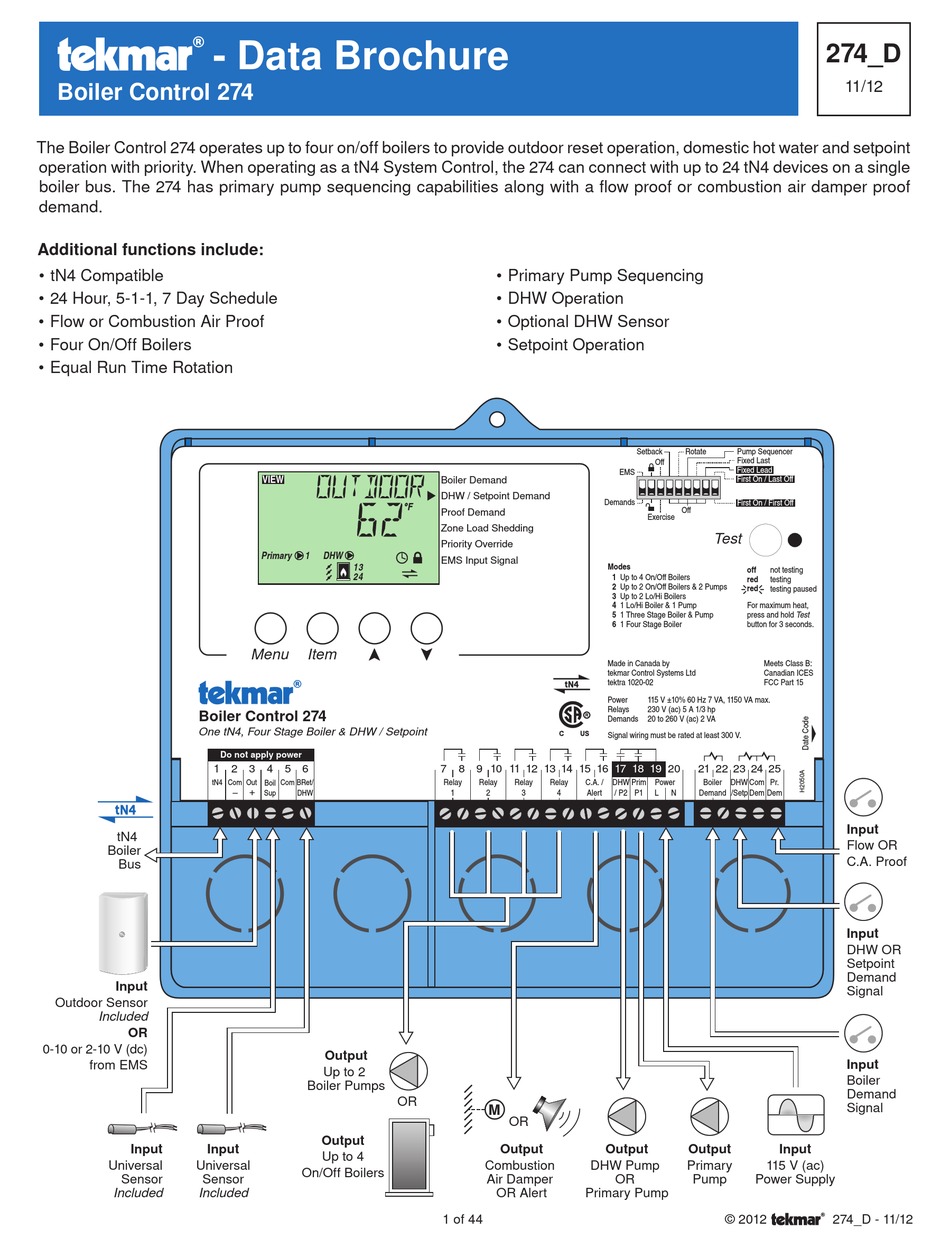 TEKMAR 274 INSTALLATION MANUAL Pdf Download | ManualsLib