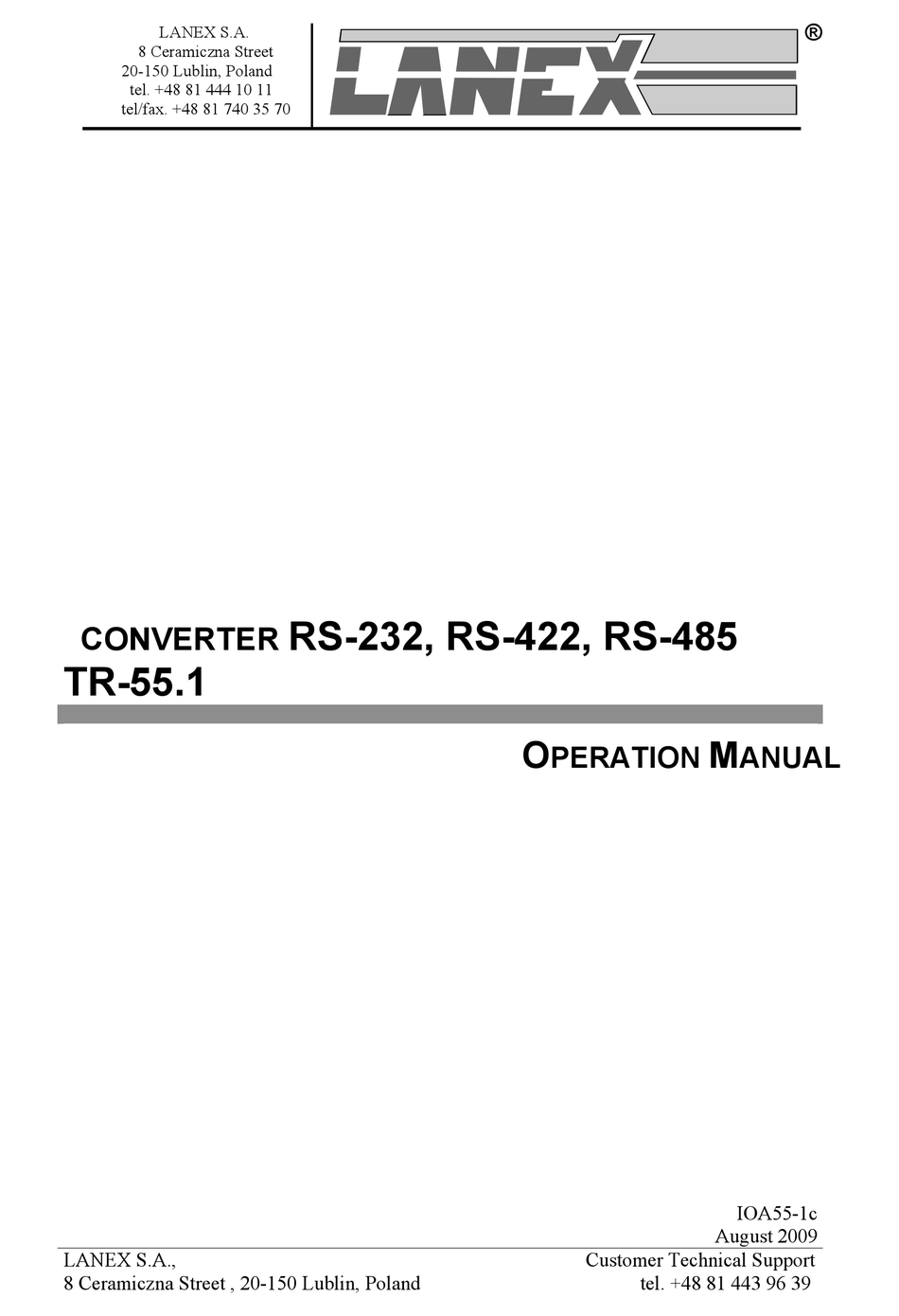 Lanex Tr 55 1 Operation Manual Pdf Download Manualslib