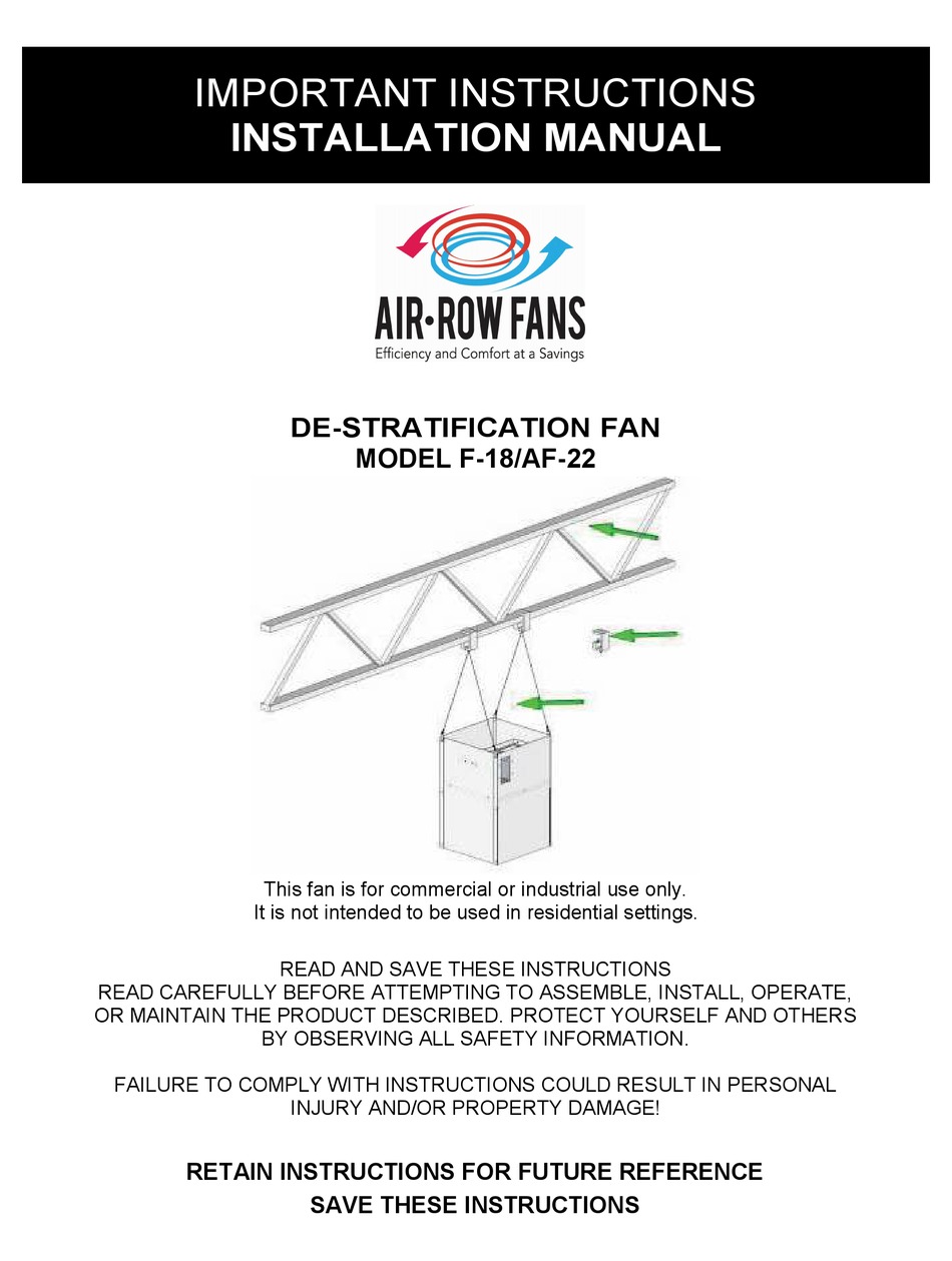 AIR ROW FANS F18 INSTALLATION MANUAL Pdf Download ManualsLib