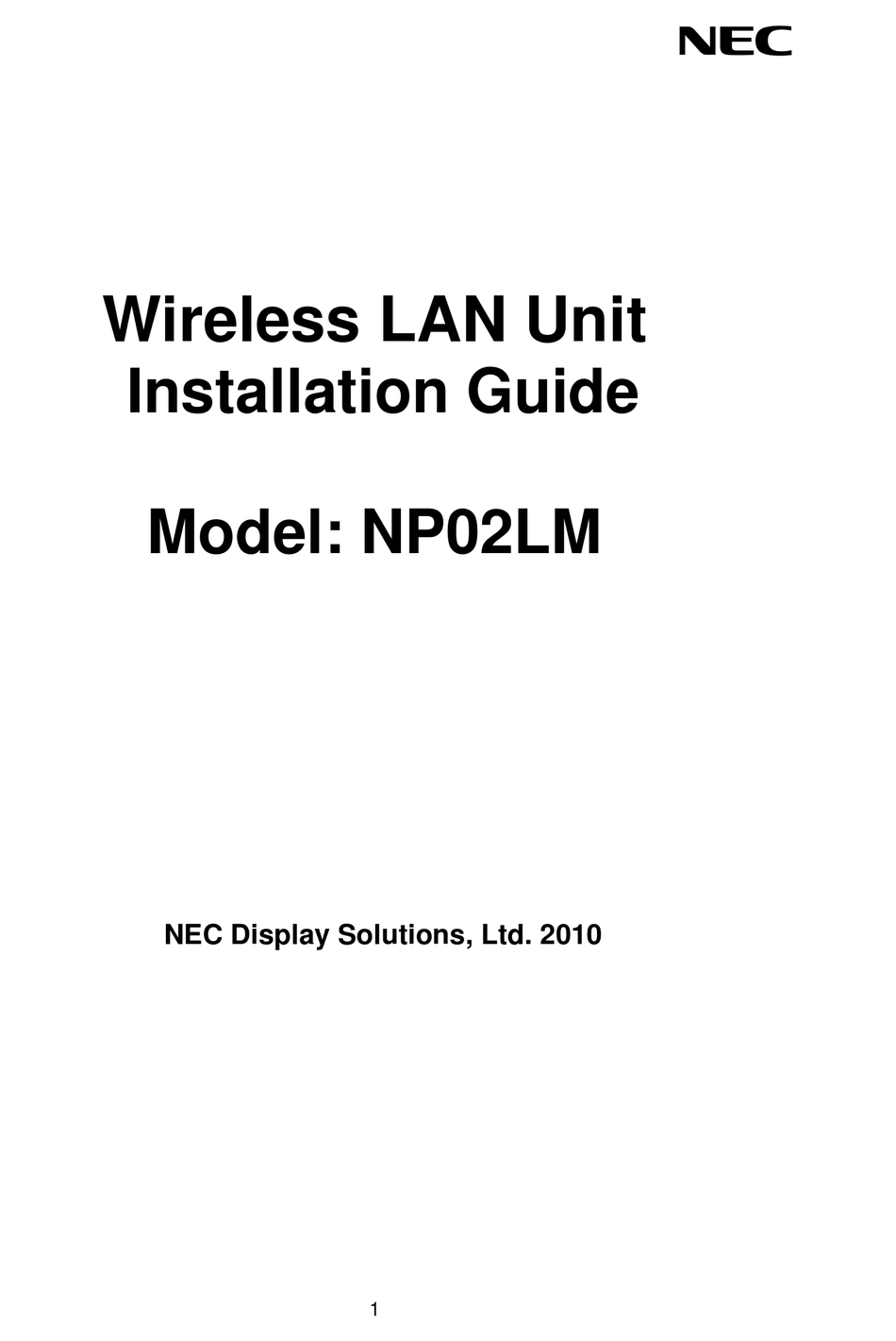 Nec Np02lm Installation Manual Pdf Download Manualslib