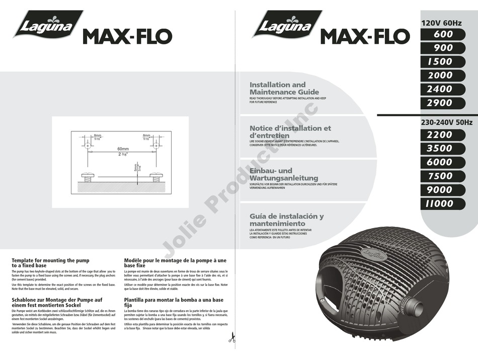 LAGUNA MAXFLO 1500 INSTALLATION AND MAINTENANCE MANUAL Pdf Download