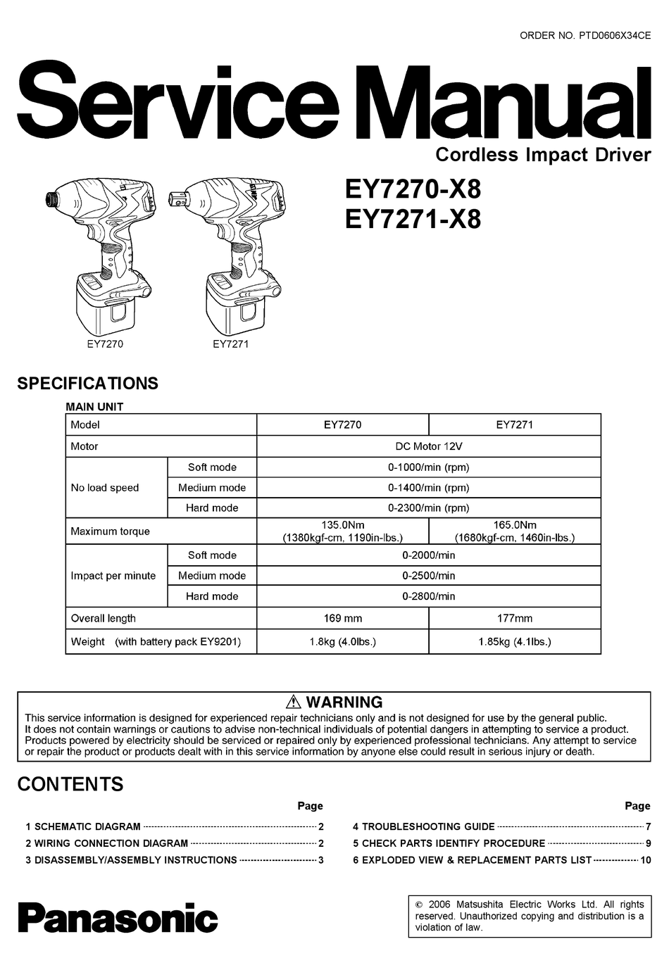 PANASONIC EY7270-X8 SERVICE MANUAL Pdf Download | ManualsLib | X8 Motor Wiring Diagram | | ManualsLib