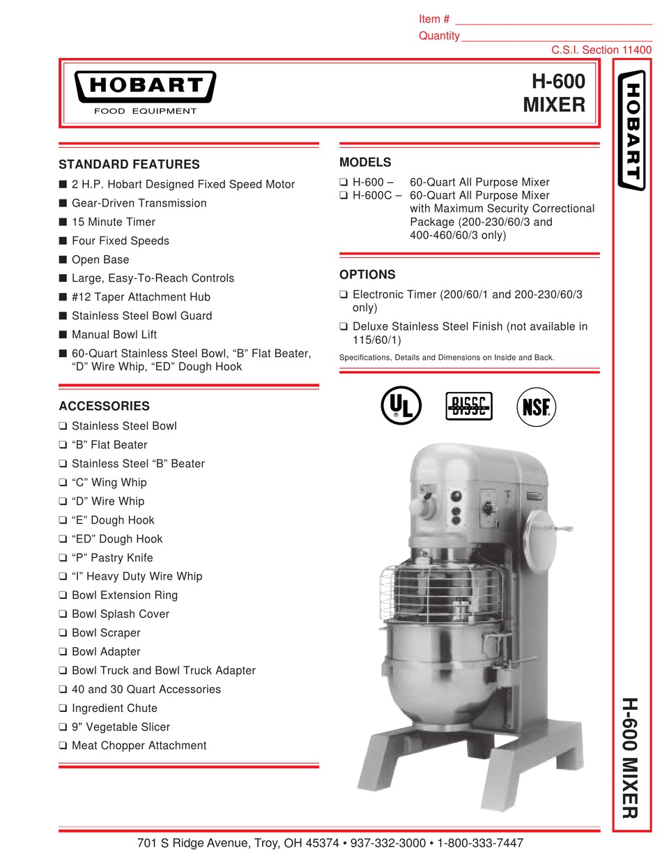 HOBART H-600 MANUAL Pdf Download | ManualsLib