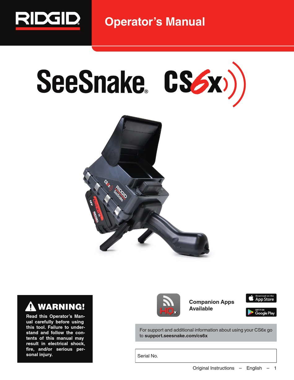 RIDGID SEESNAKE CS6X OPERATOR'S MANUAL Pdf Download ManualsLib