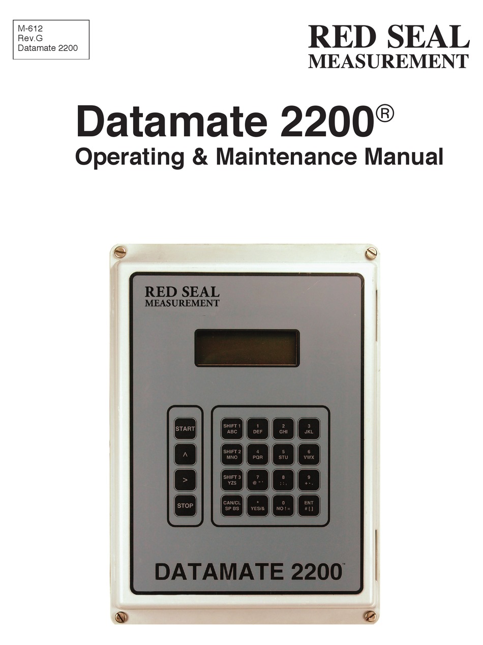 RED SEAL MEASUREMENT DATAMATE 2200 OPERATING & MAINTENANCE MANUAL Pdf