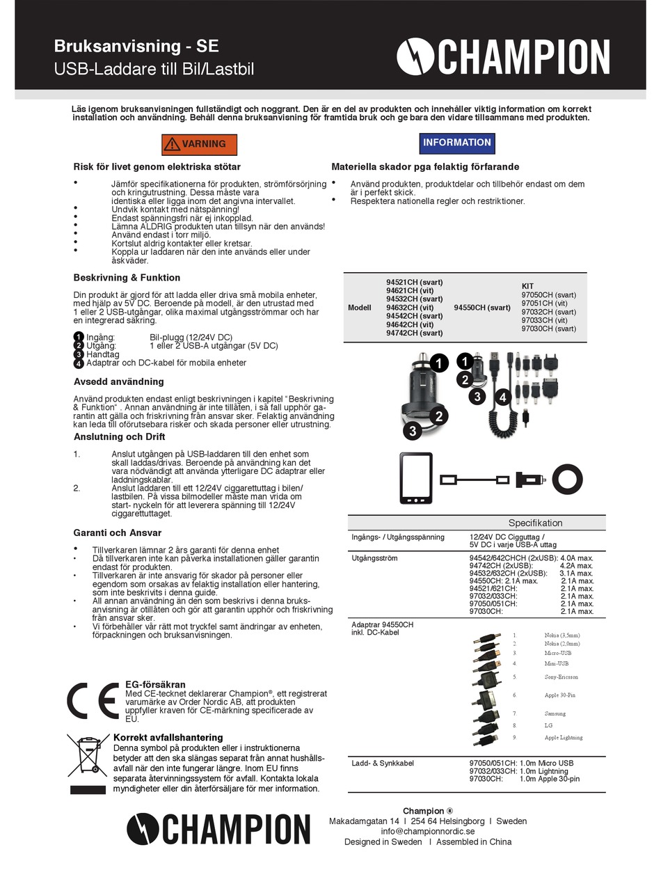 CHAMPION 94521CH USER MANUAL Pdf Download | ManualsLib