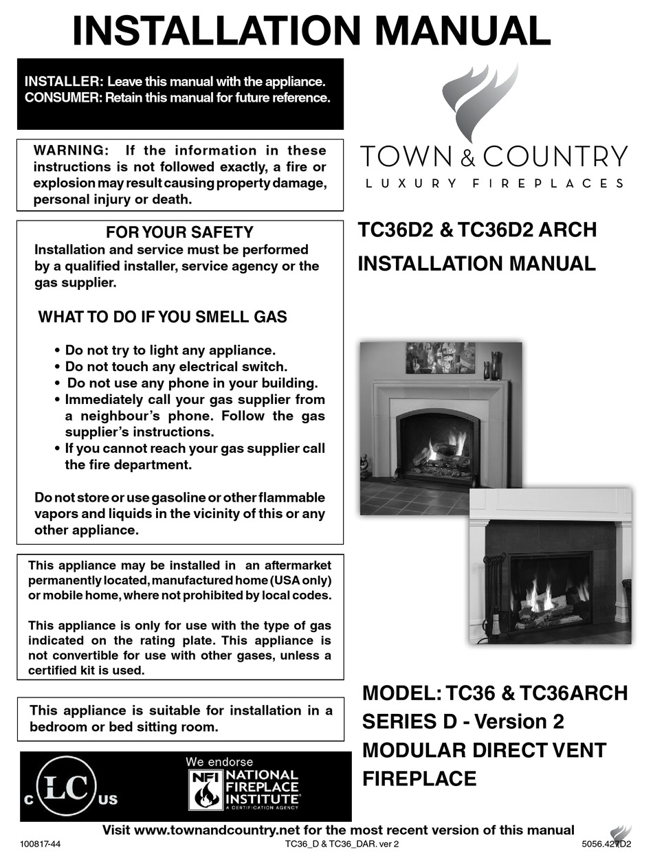 TOWN & COUNTRY FIREPLACES TC36D2 INSTALLATION MANUAL Pdf Download