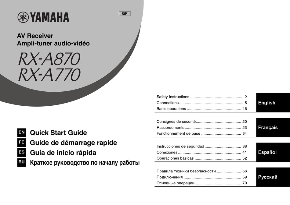 YAMAHA RX-A870 QUICK START MANUAL Pdf Download | ManualsLib