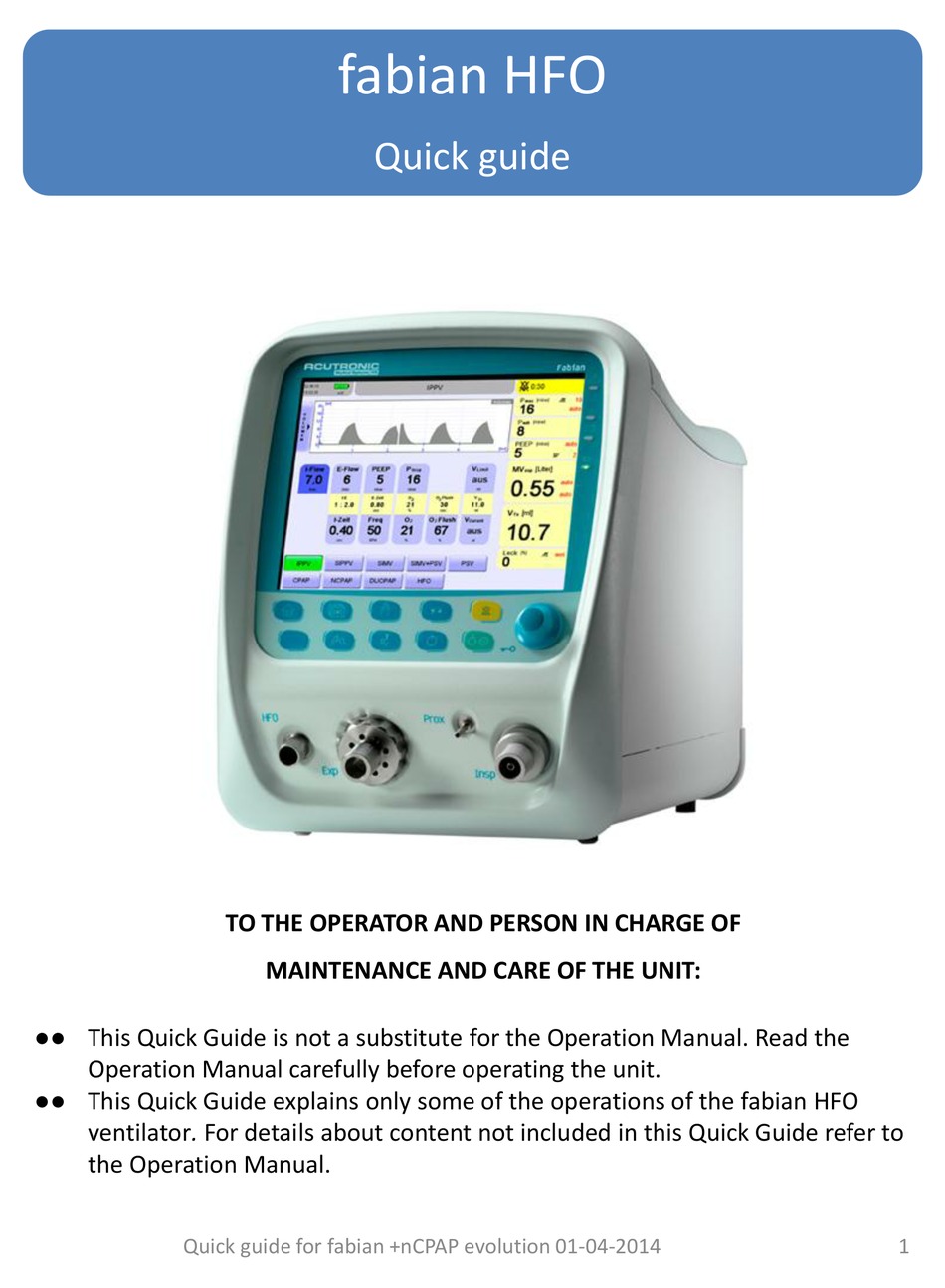 Acutronic Medical Systems Fabian Hfo Quick Manual Pdf Download Manualslib
