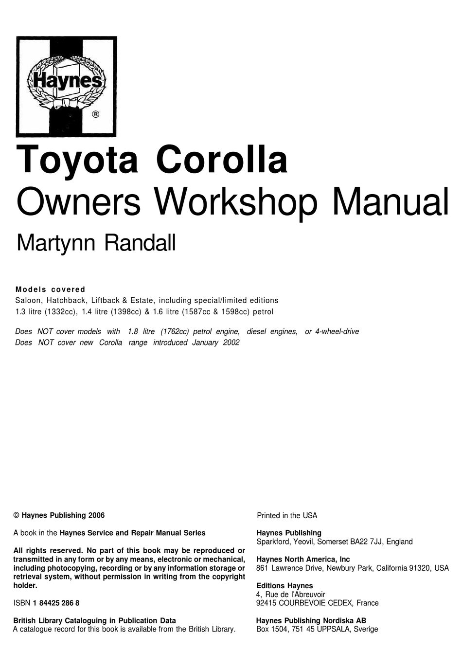 Toyota Corolla Major Service Intervals