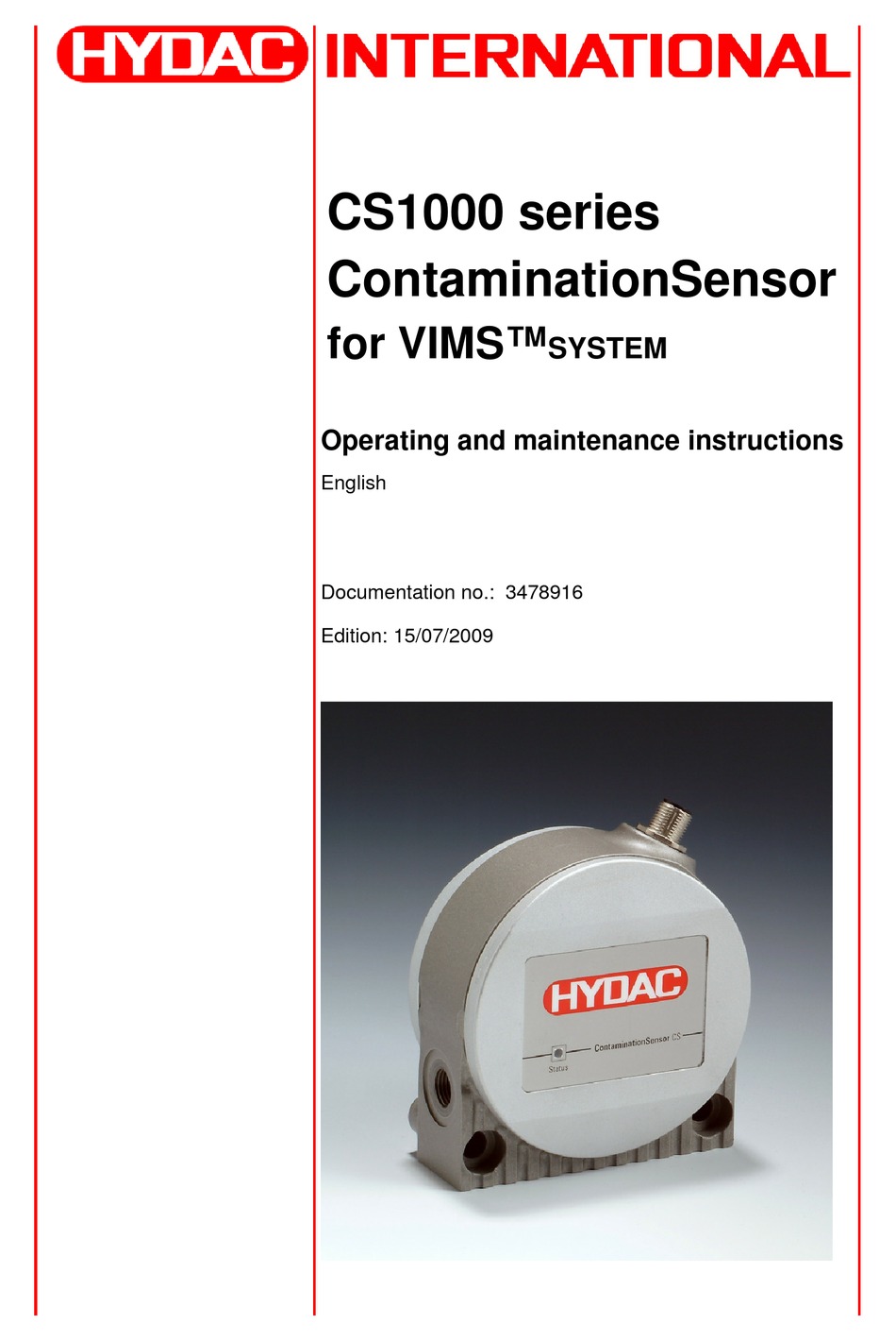 HYDAC CONTAMINATIONSENSOR CS1220 VIMS OPERATING AND MAINTENANCE