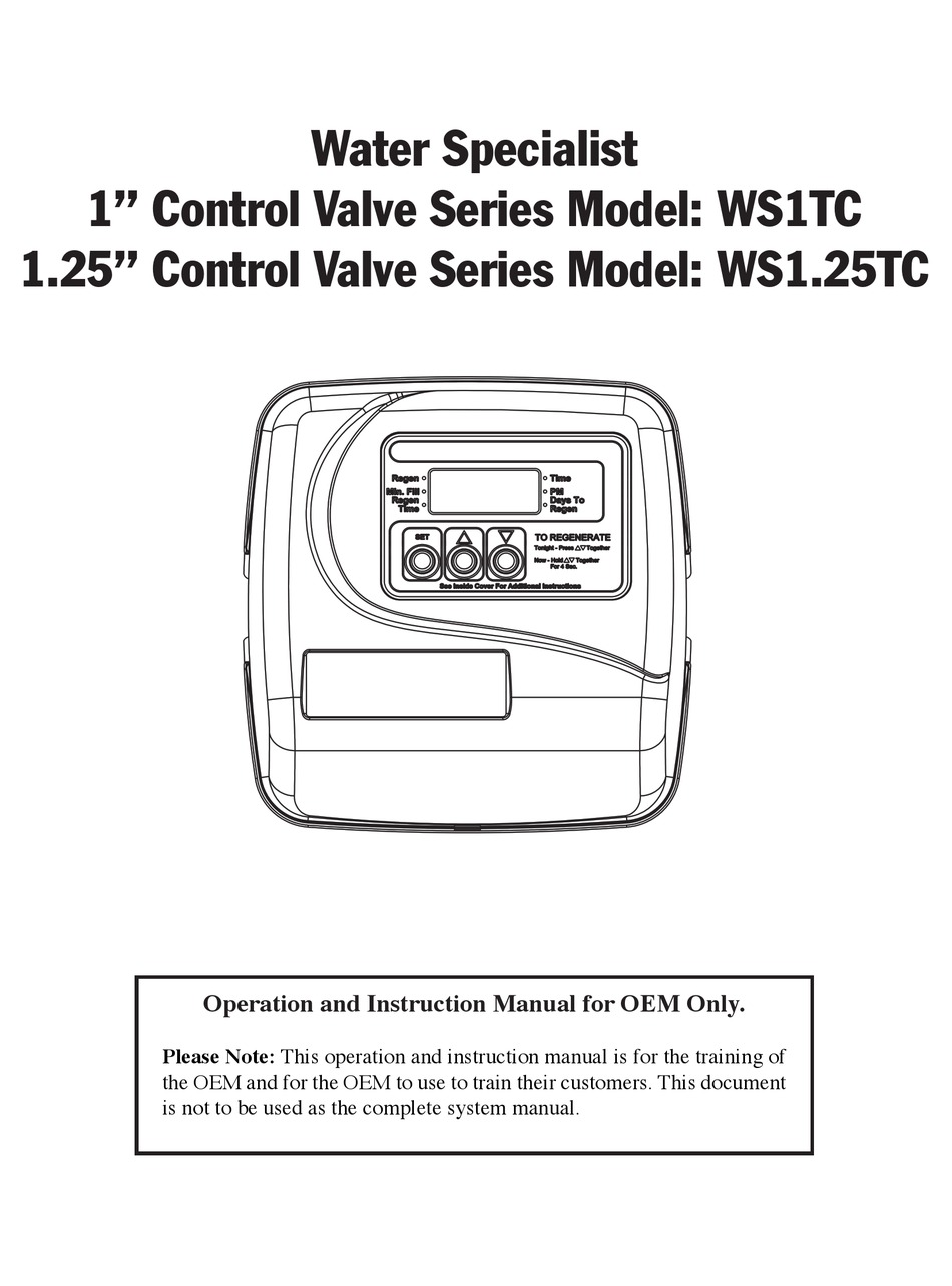 WATER SPECIALIST WS1TC OPERATION AND INSTRUCTION MANUAL Pdf Download