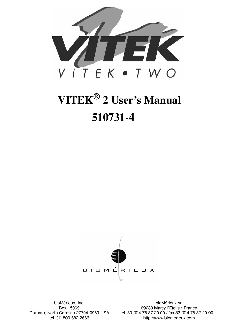 Biomerieux Vitek 2 User Manual Pdf Download Manualslib