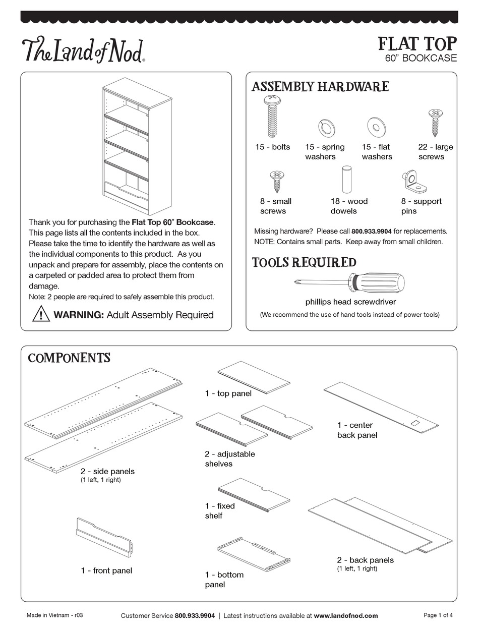 THE LAND OF NOD FLAT TOP 60 INCH BOOKCASE ASSEMBLY INSTRUCTIONS Pdf