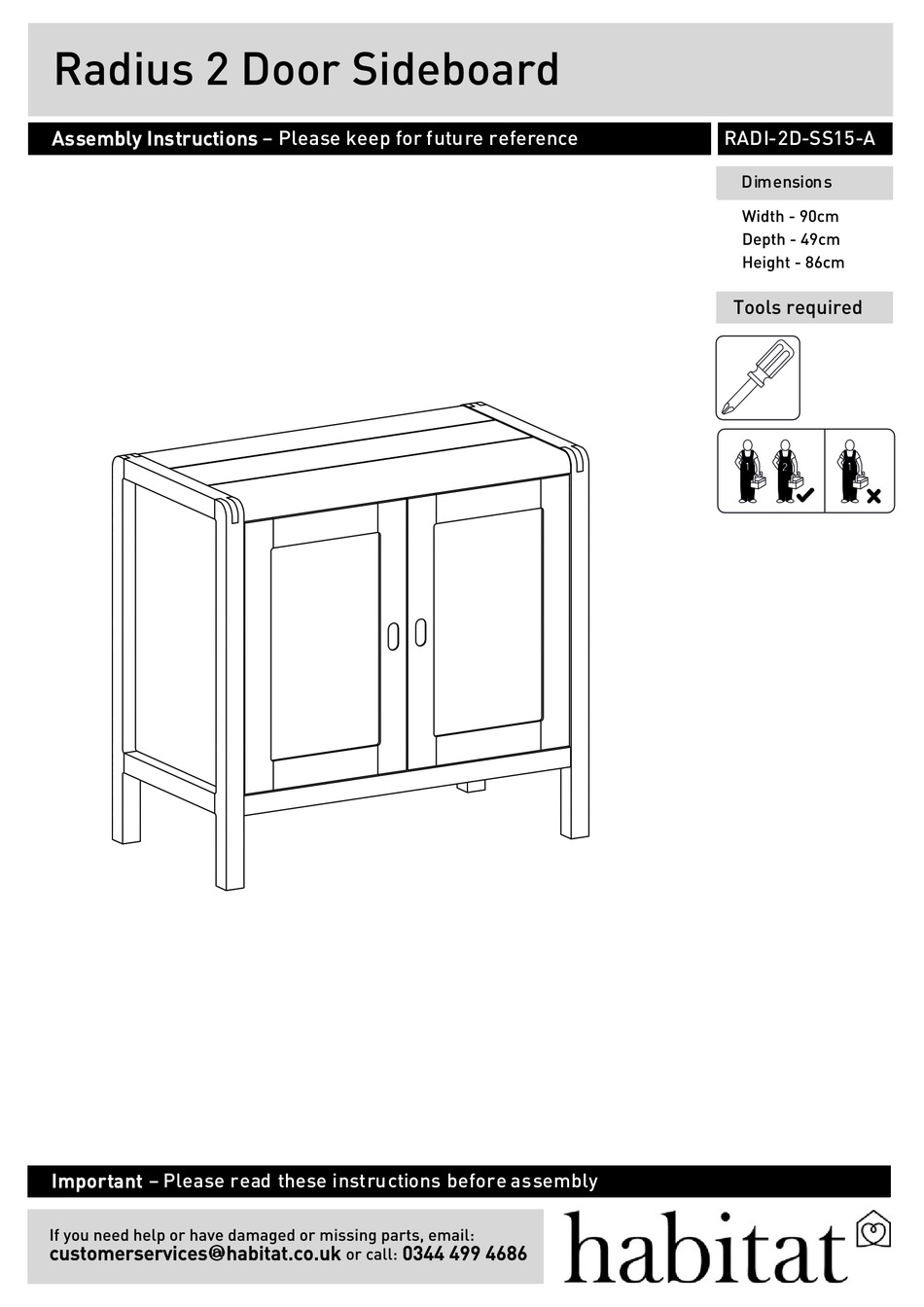 HABITAT RADI2DSS15A ASSEMBLY INSTRUCTIONS MANUAL Pdf Download