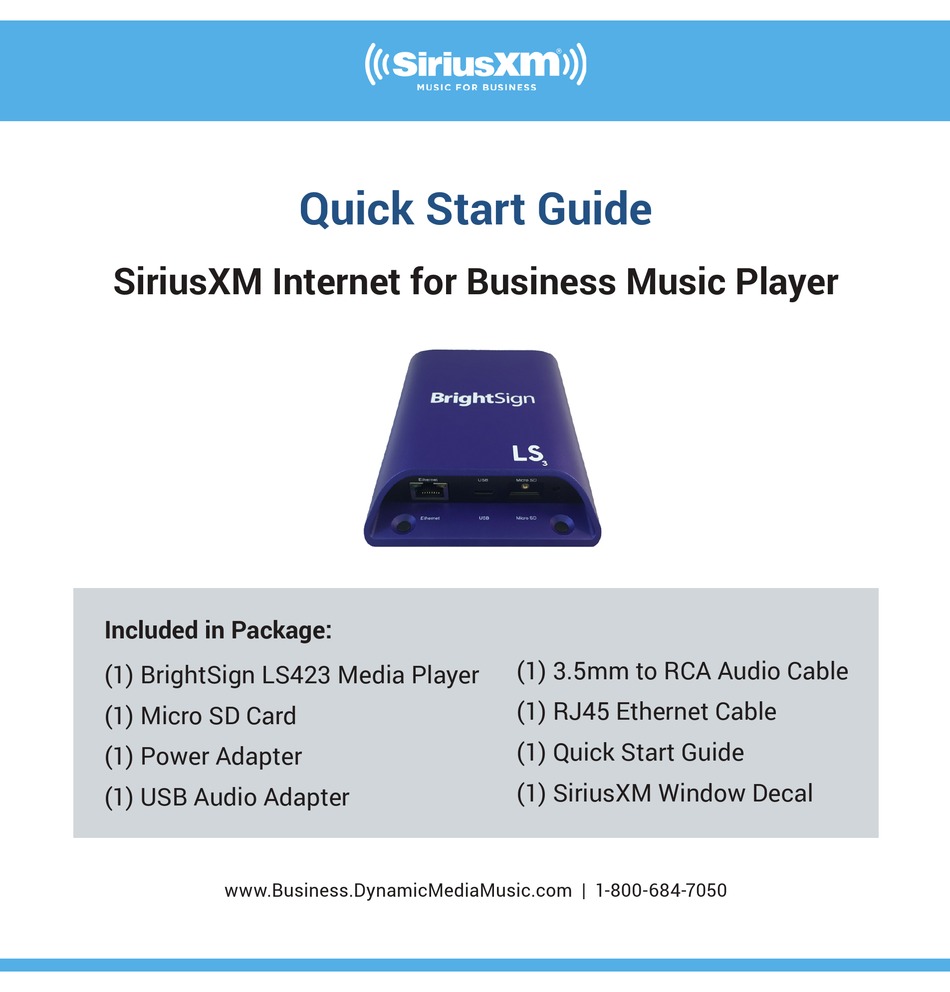SIRIUS XM RADIO BRIGHTSIGN LS423 QUICK START MANUAL Pdf Download