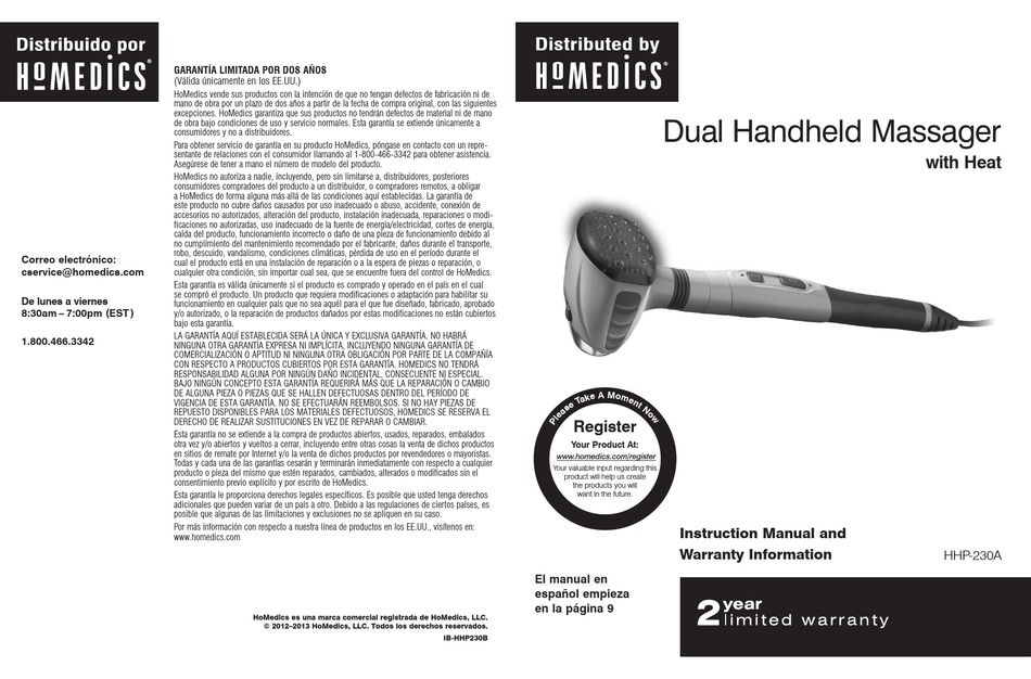 HOMEDICS HHP230A INSTRUCTION MANUAL Pdf Download ManualsLib