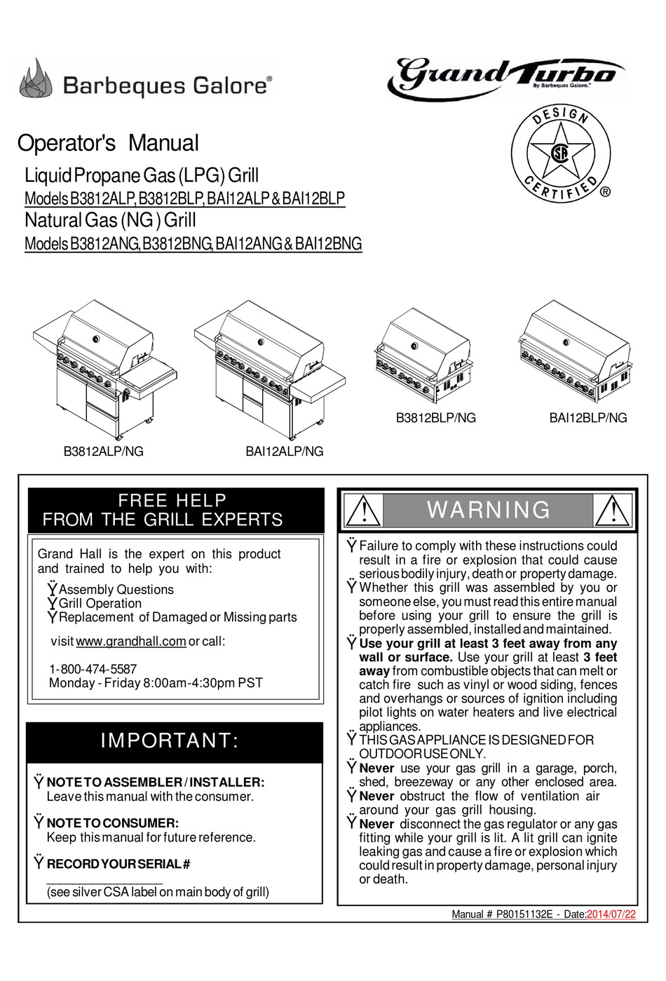 BARBEQUES GALORE B3812ALP OPERATOR'S MANUAL Pdf Download ManualsLib