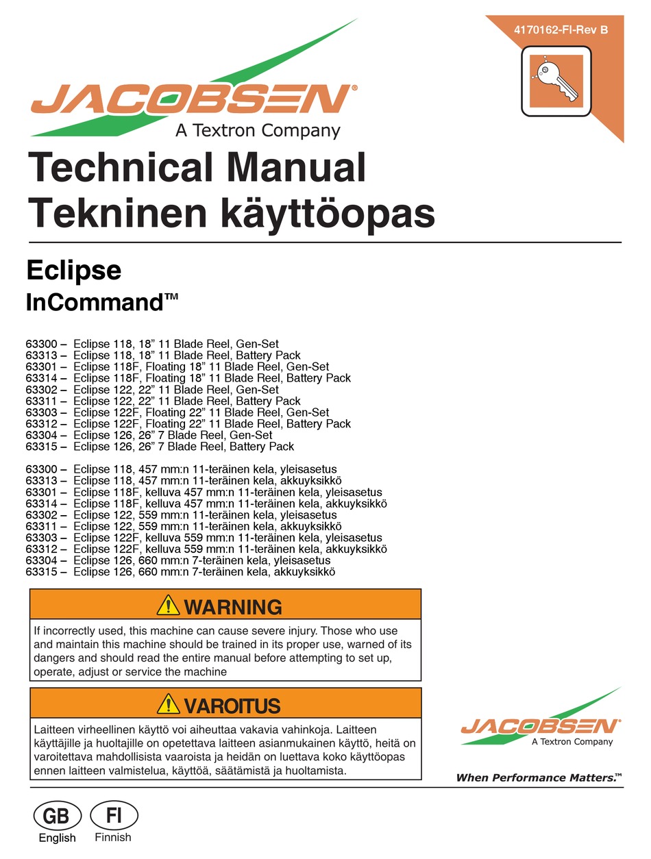 JACOBSEN 63300 TECHNICAL MANUAL Pdf Download ManualsLib