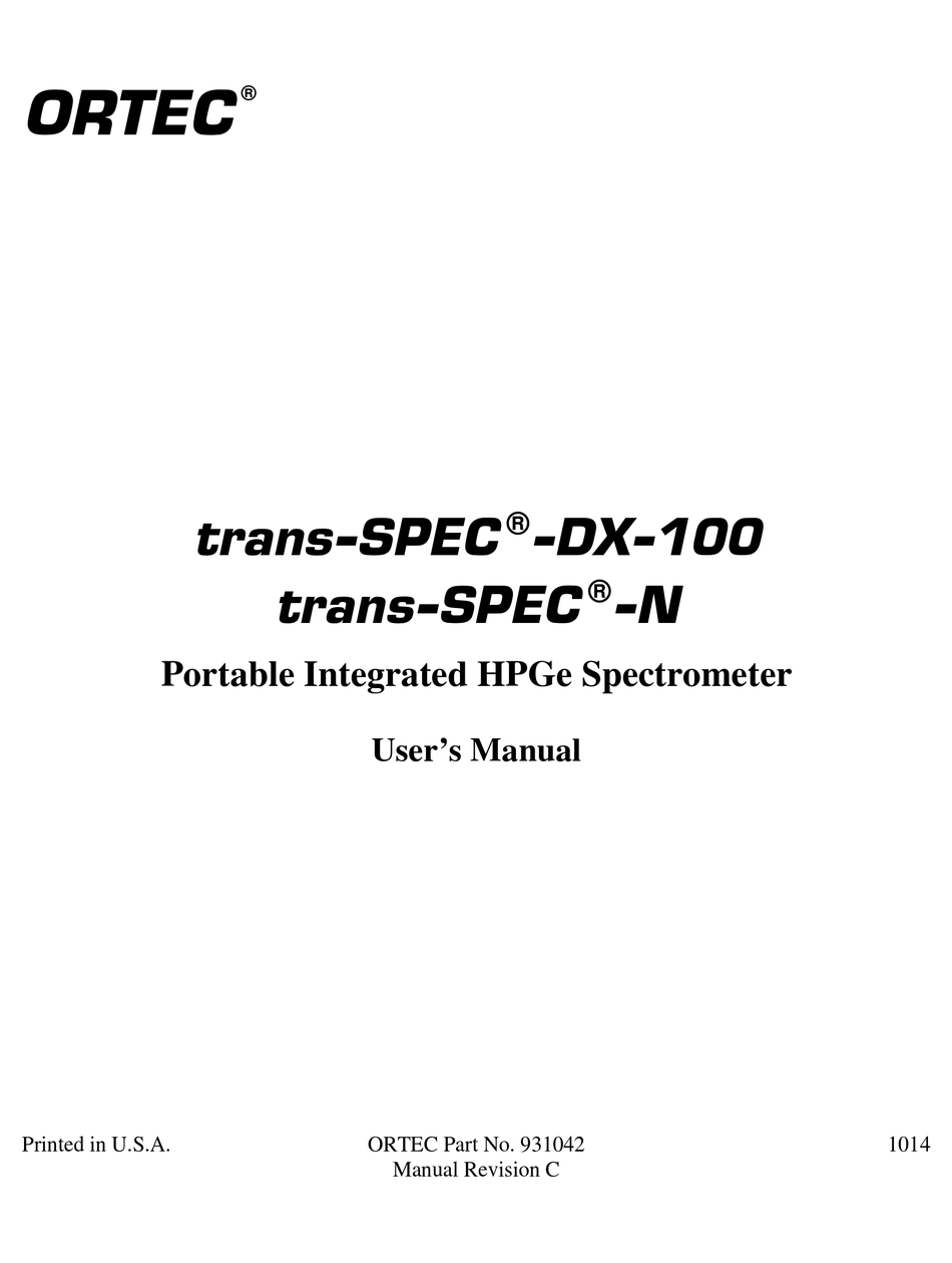 ORTEC TRANSSPECDX100 USER MANUAL Pdf Download ManualsLib