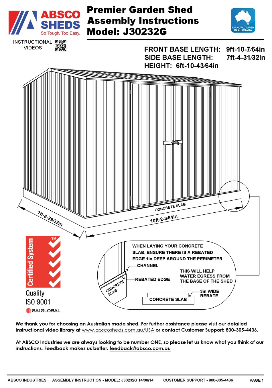 Absco Sheds J30232g Assembly Instructions Manual Pdf Download Manualslib