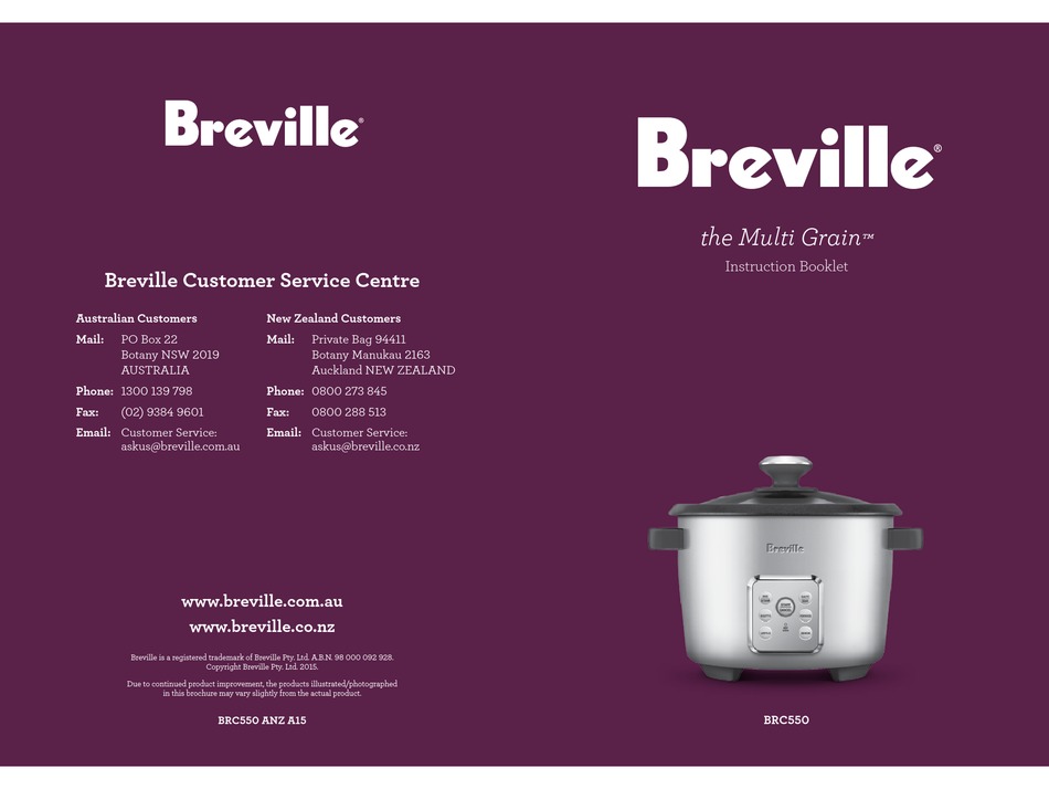 Breville Brc550 Instruction Booklet Pdf Download Manualslib