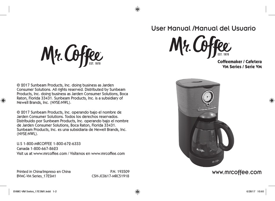 SUNBEAM MR COFFEE VM SERIES USER MANUAL Pdf Download | ManualsLib