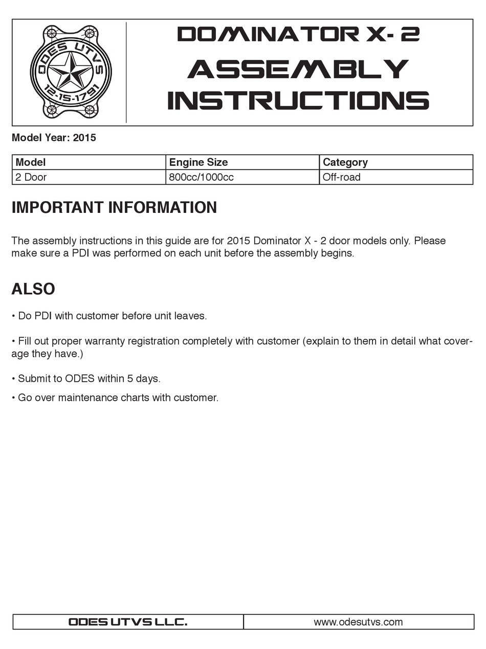 Odes Utvs Dominator X 2 Assembly Instructions Manual Pdf Download Manualslib Odes Utvs Dominator X 2 Assembly Instructions Manual Pdf Download Manualslib