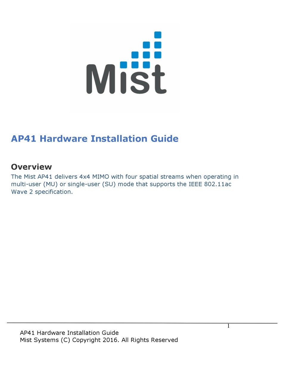 MIST AP41 HARDWARE INSTALLATION MANUAL Pdf Download ManualsLib