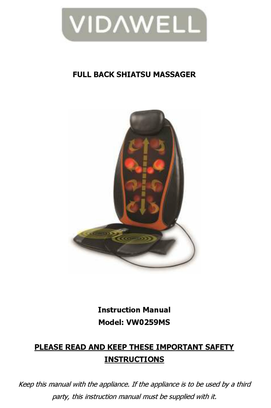 vidawell full back shiatsu massager