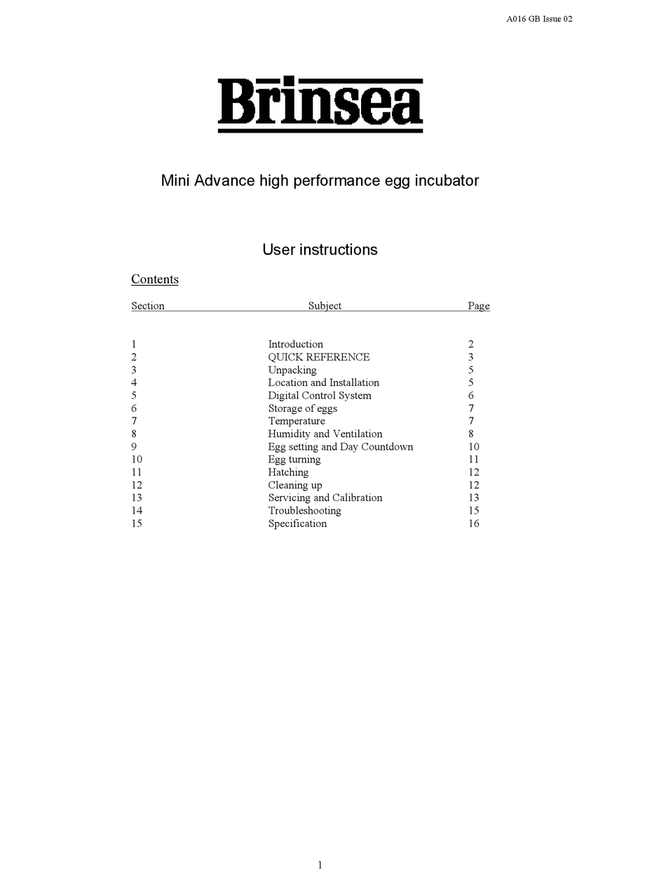 Brinsea Mini Advance User Instructions Pdf Download Manualslib