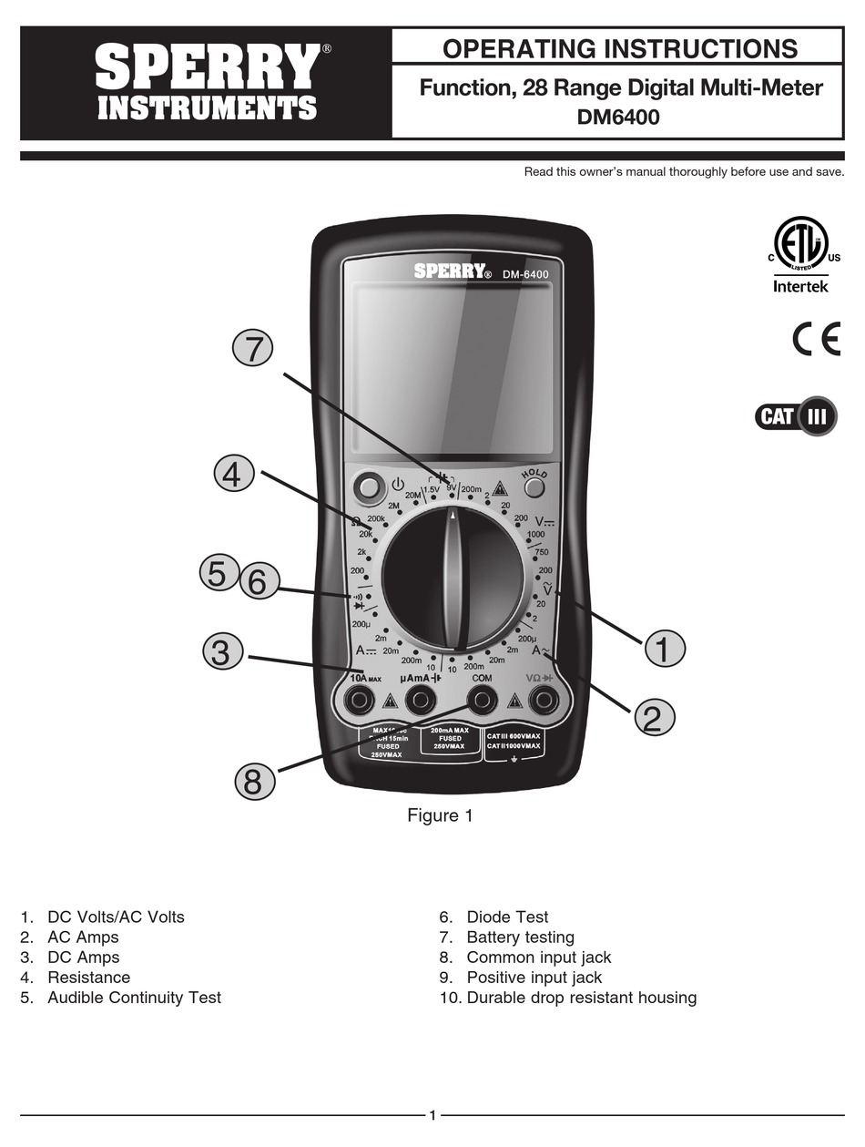 SPERRY INSTRUMENTS DM6400 OPERATING INSTRUCTIONS MANUAL Pdf Download