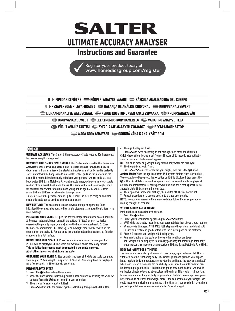 Salter Ultimate Accuracy Analyser Instructions And Guarantee Pdf Download Manualslib