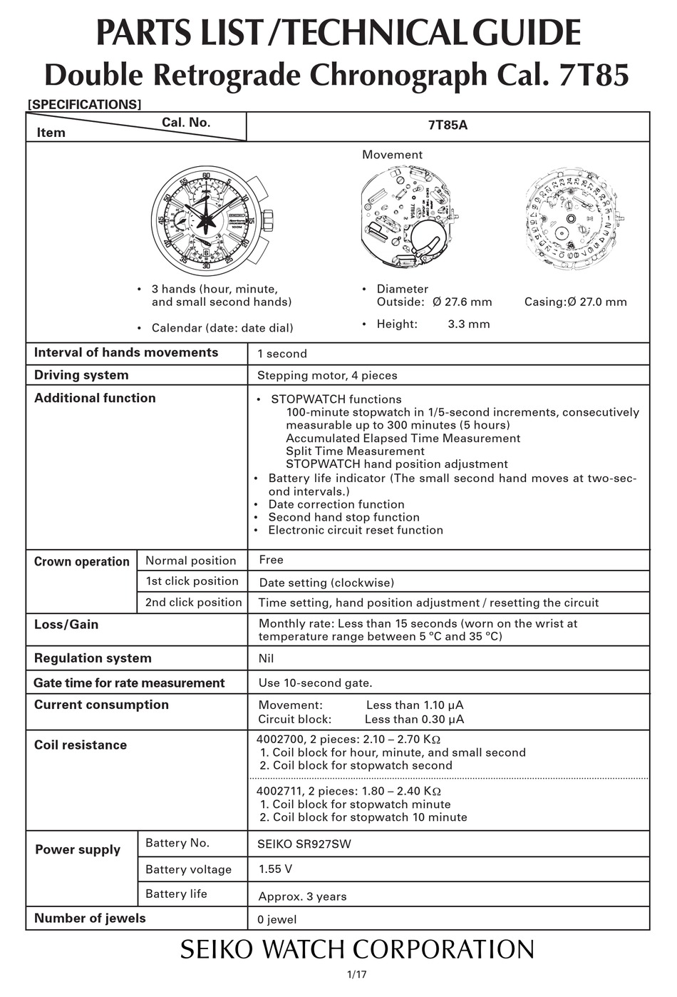 SEIKO 7T85 TECHNICAL MANUAL Pdf Download | ManualsLib