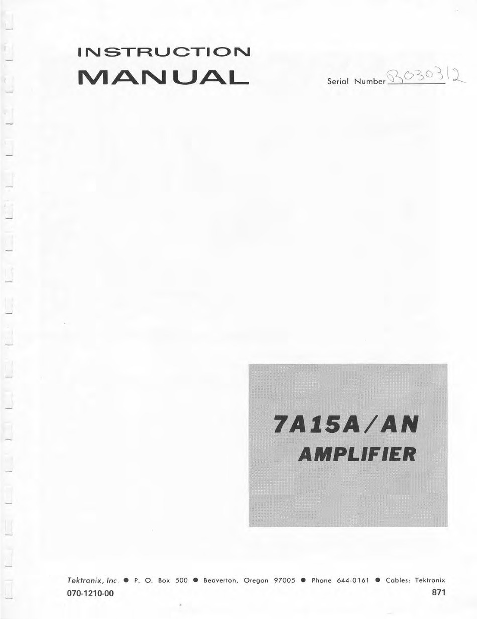 Tektronix 7A15A 7A15AN Amplifier Plug-In Oscilloscope Plugin Instruction Manual 