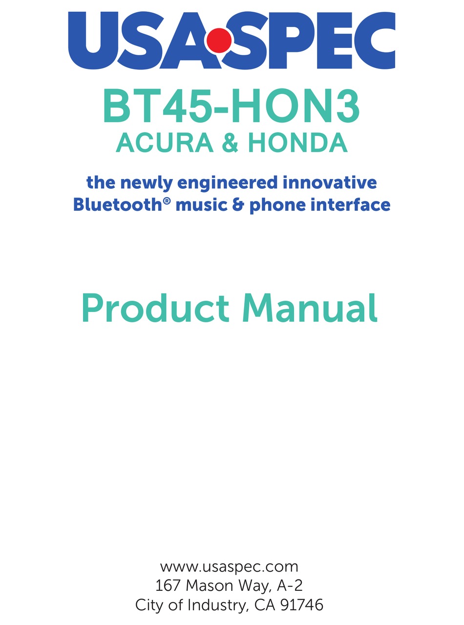 Usa Spec Bt45 Hon3 Product Manual Pdf Download Manualslib