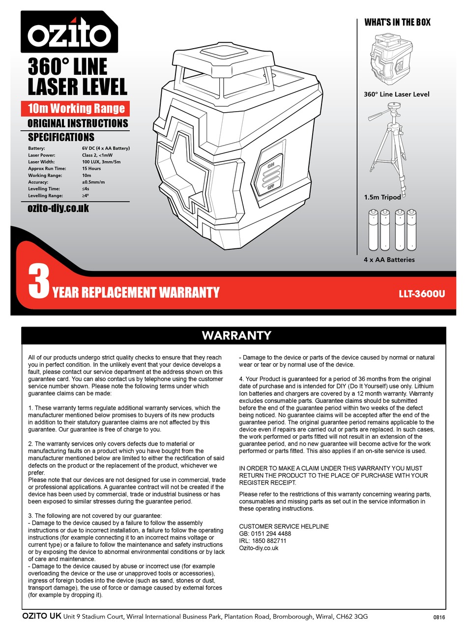 Ozito 5m online laser level