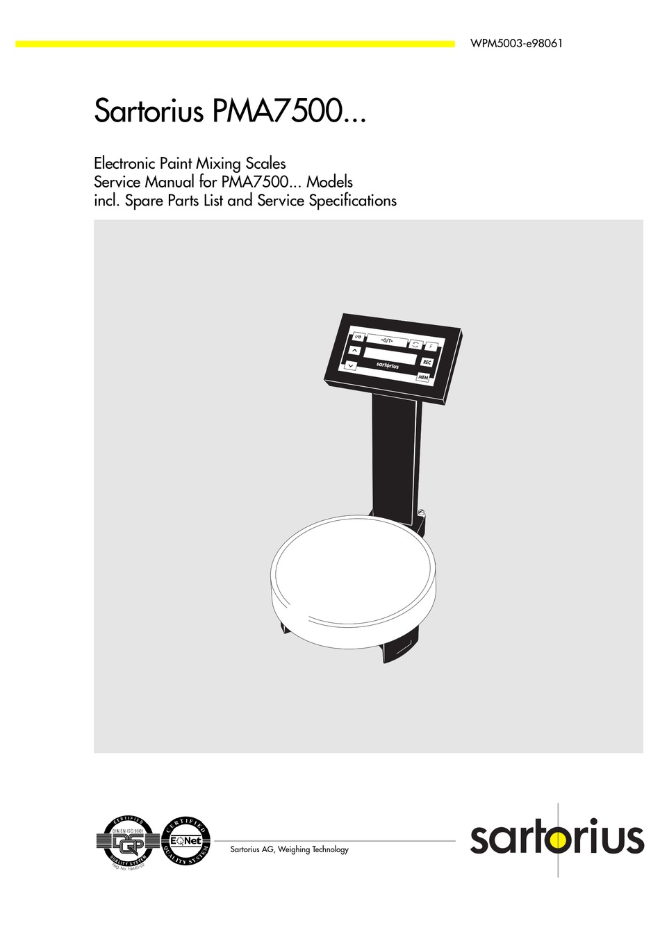 Sartorius pma 7500-x manual