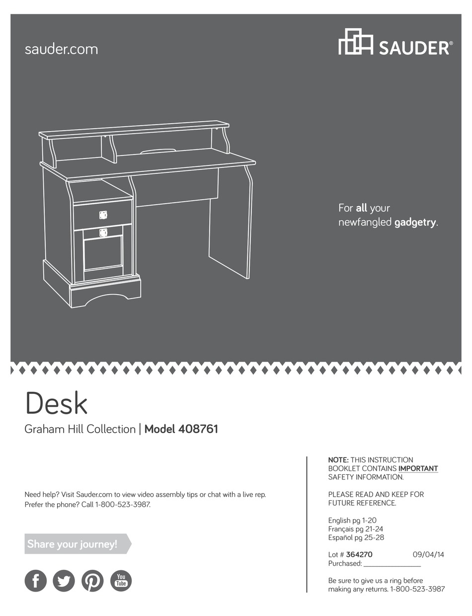 SAUDER 408761 INSTRUCTION BOOKLET Pdf Download ManualsLib