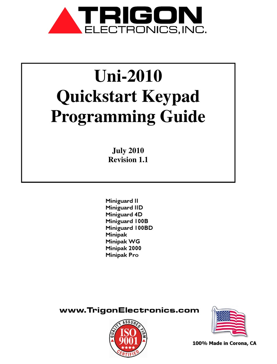 TRIGON ELECTRONICS MINIGUARD IID PROGRAMMING MANUAL Pdf Download