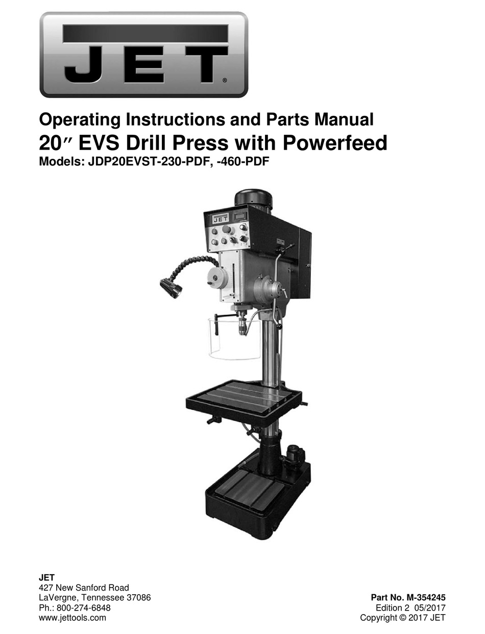 JET JDP20EVST-460-PDF OPERATING INSTRUCTIONS AND PARTS MANUAL Pdf