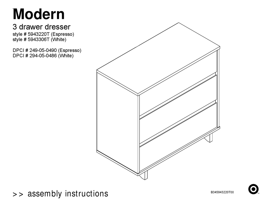 Room essentials 3 drawer dresser sales assembly instructions