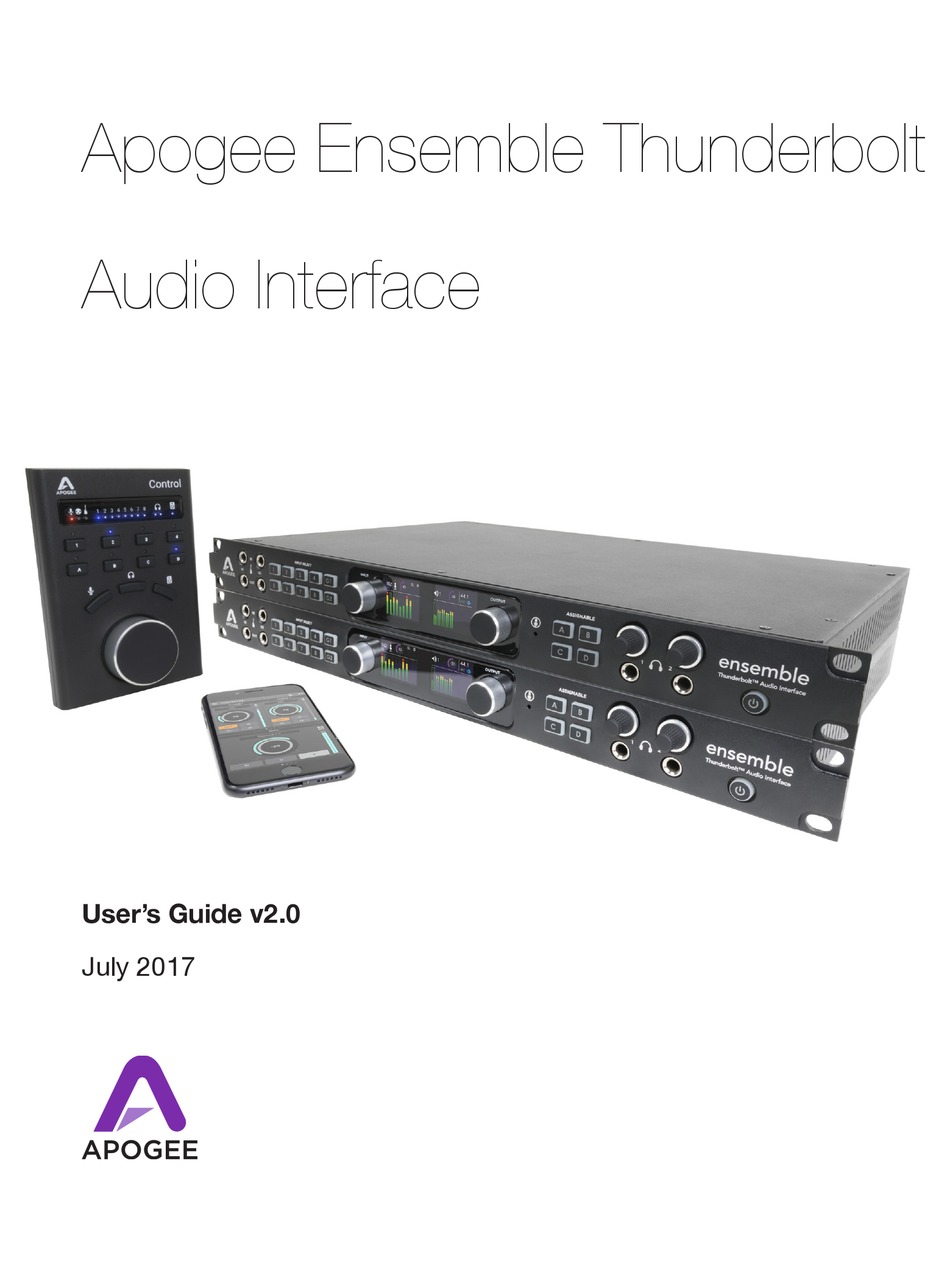 Apogee Ensemble Thunderbolt User Manual Pdf Download Manualslib