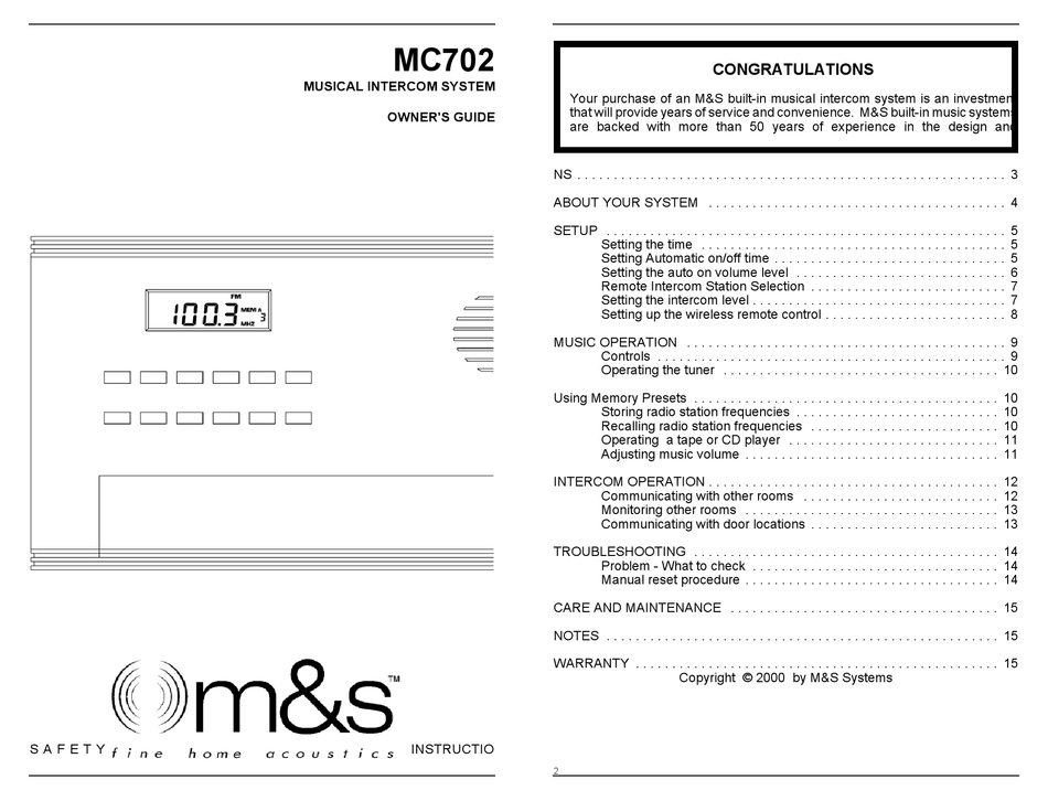 M&S SYSTEMS MC702 OWNER'S MANUAL Pdf Download ManualsLib