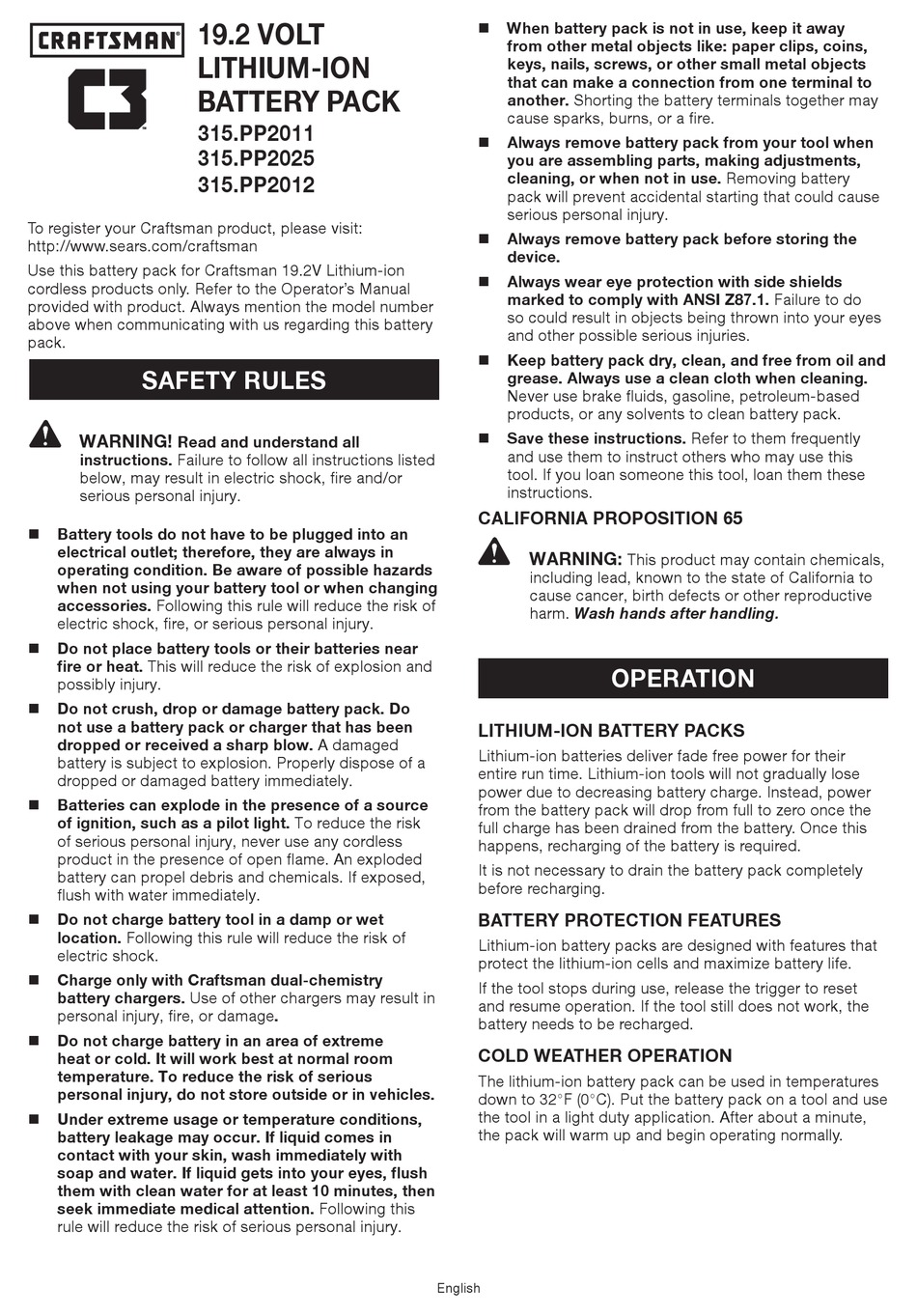 CRAFTSMAN 315.PP2011 INSTRUCTIONS Pdf Download | ManualsLib