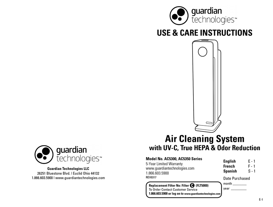 guardian air cleaning system ac5300