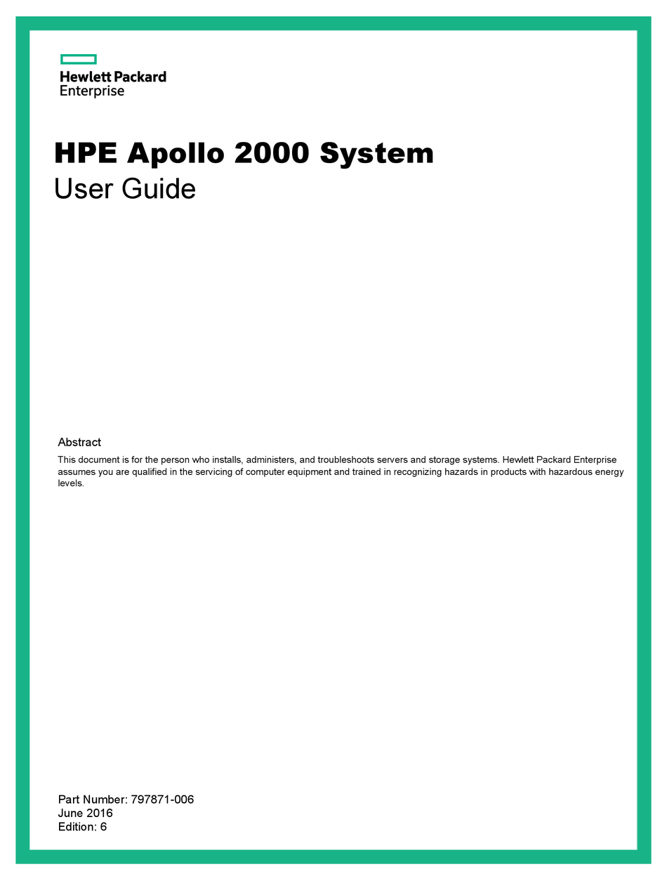 HPE APOLLO 2000 USER MANUAL Pdf Download ManualsLib