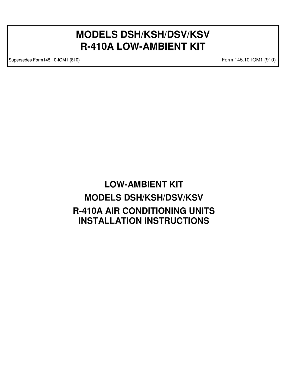 UNITARY PRODUCTS GROUP DSH INSTALLATION INSTRUCTIONS MANUAL Pdf
