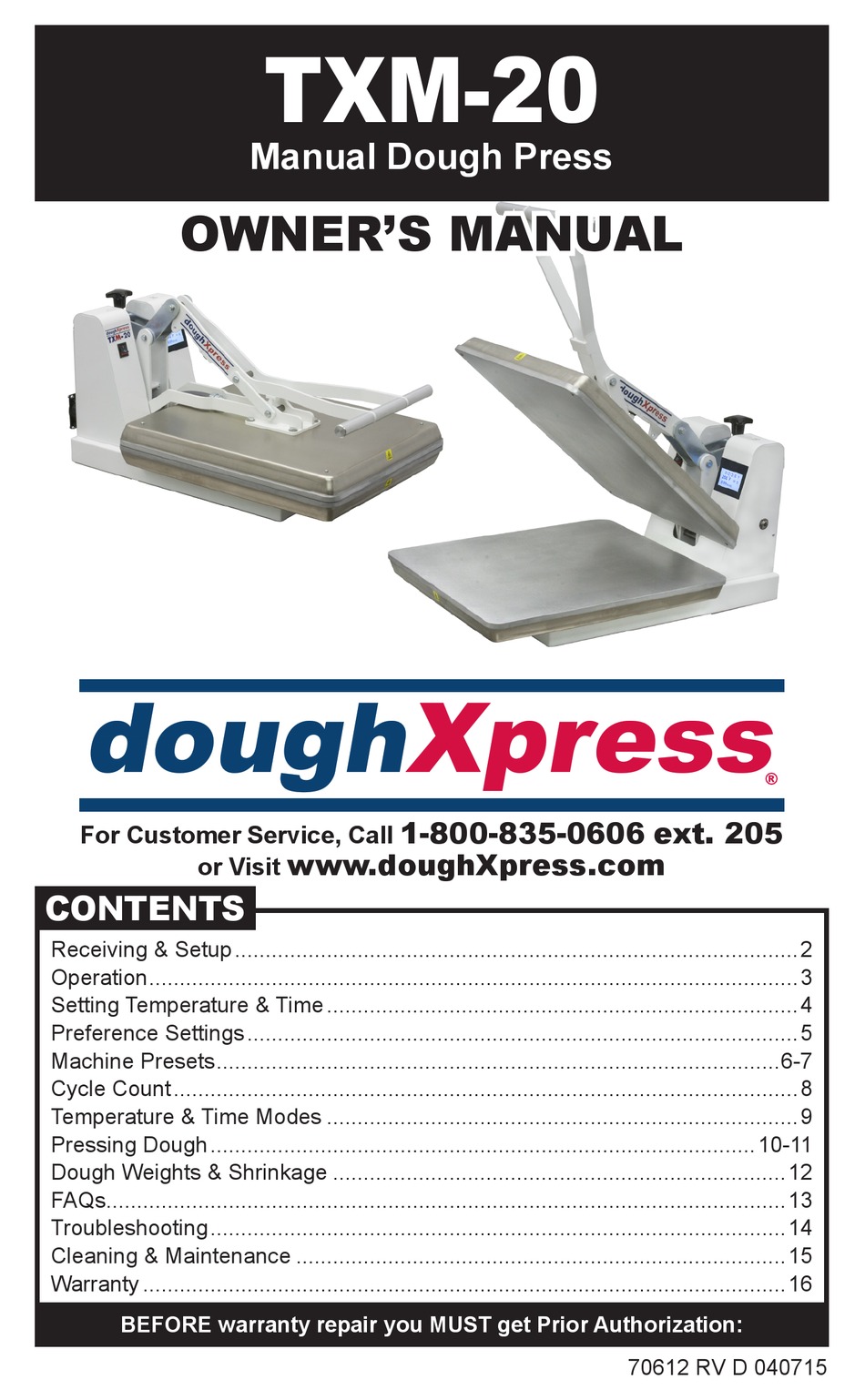 DOUGHXPRESS TXM20 OWNER'S MANUAL Pdf Download ManualsLib