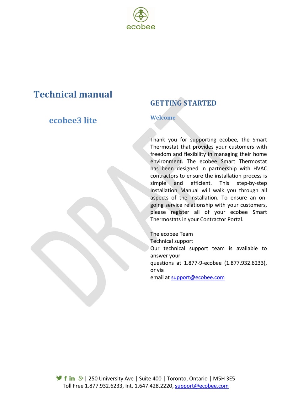 ECOBEE 3 LITE TECHNICAL MANUAL Pdf Download | ManualsLib